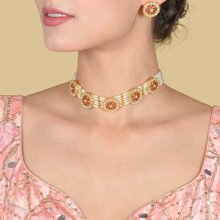 Elegant Jadau Kundan Designer Choker Necklace Earring Set