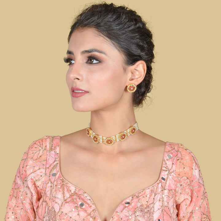 Elegant Jadau Kundan Designer Choker Necklace Earring Set