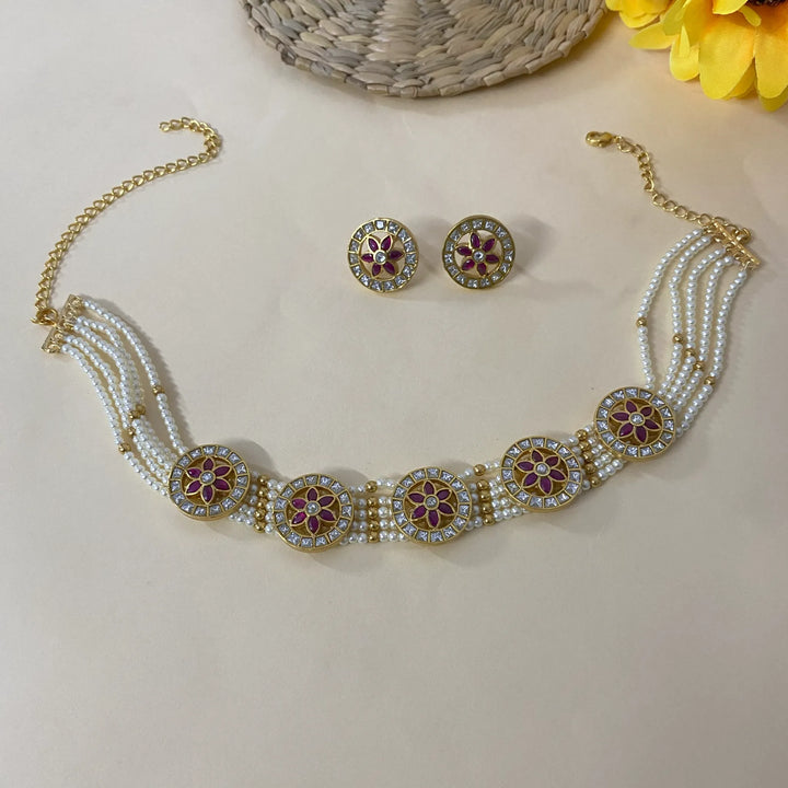 Elegant Jadau Kundan Designer Choker Necklace Earring Set