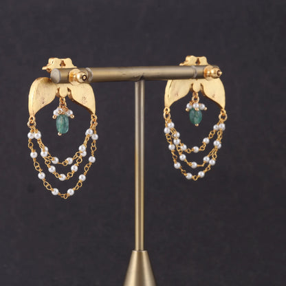 Dual Peacock Designer Jadau Kundan Earrings with Pearls