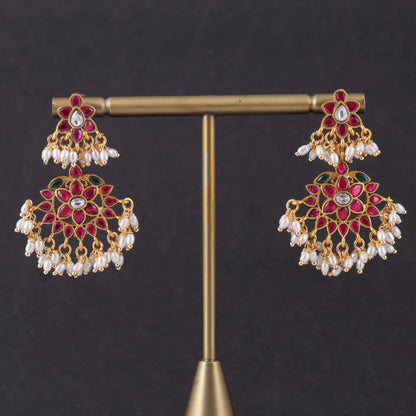 Classic Jadau Kundan Earrings with Rice Pearls