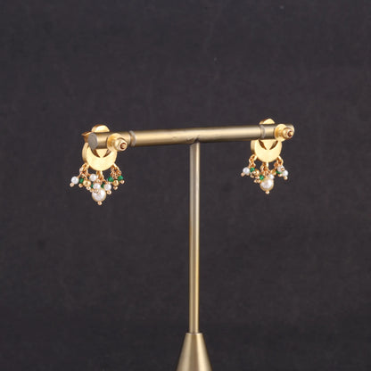 Pretty Looking Jadau Kundan Stud Earrings with Pearl and Hangings Beads