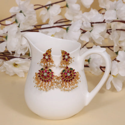 Classic Jadau Kundan Earrings with Rice Pearls