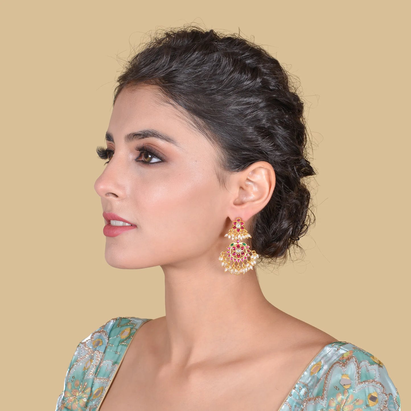 Classic Jadau Kundan Earrings with Rice Pearls