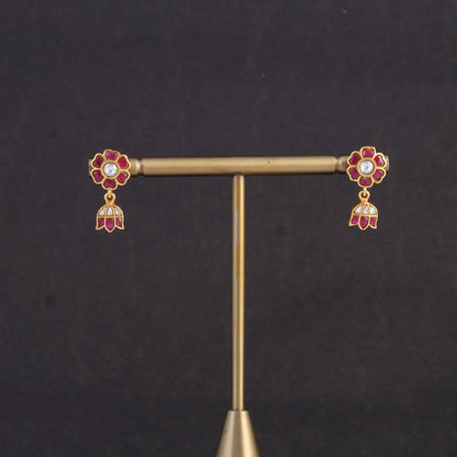 Cute Little Ruby Jadau Kundan Stud Earrings