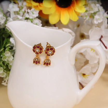 Cute Little Ruby Jadau Kundan Stud Earrings