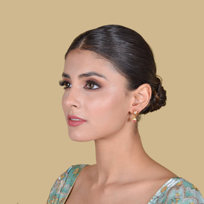 Cute Little Ruby Jadau Kundan Stud Earrings