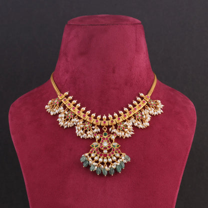 Simple and Classic Jadau Kundan Gold Plated Guttapusalu Necklace