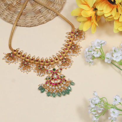 Simple and Classic Jadau Kundan Gold Plated Guttapusalu Necklace