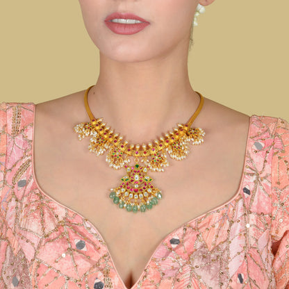 Simple and Classic Jadau Kundan Gold Plated Guttapusalu Necklace