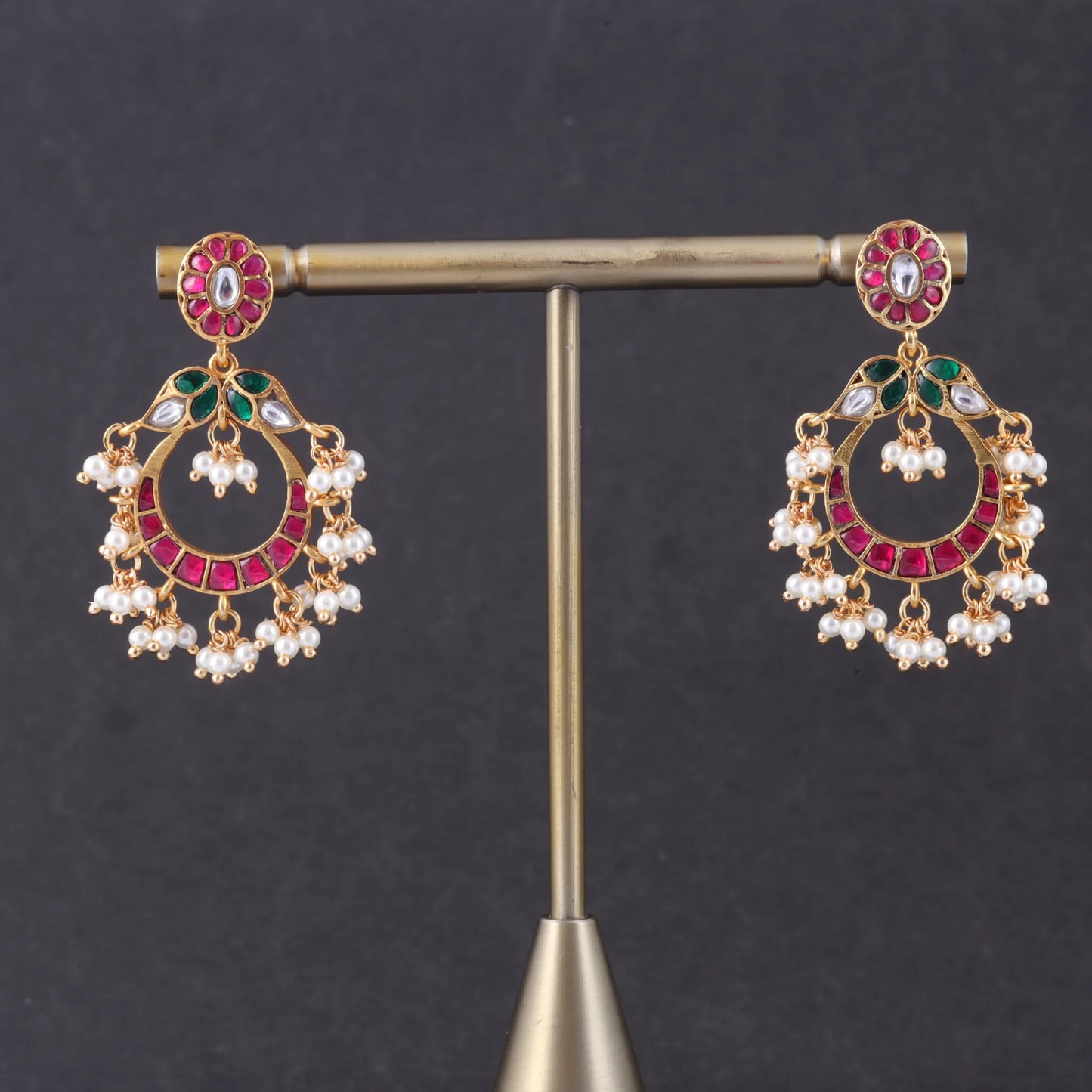 Beautiful Designer Jadau Kundan Classic Earrings with Pearl Beads Hangings