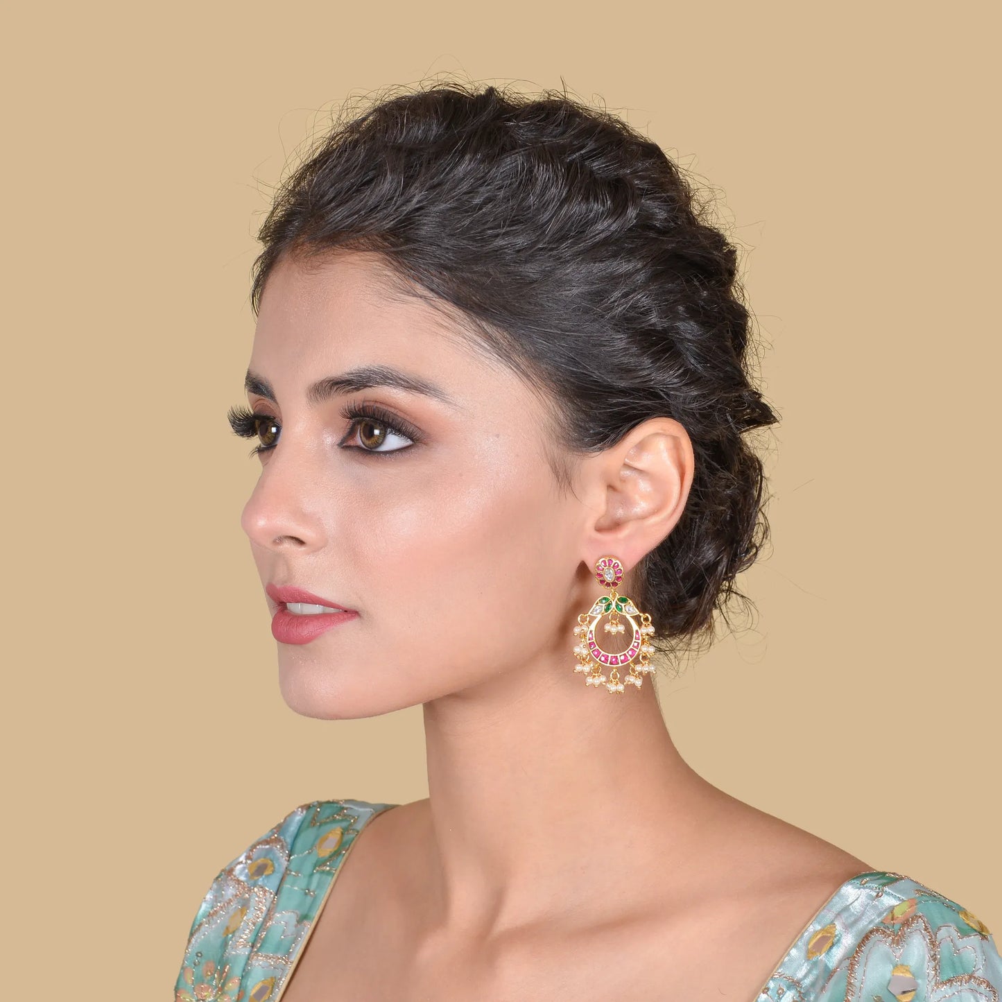 Beautiful Designer Jadau Kundan Classic Earrings with Pearl Beads Hangings