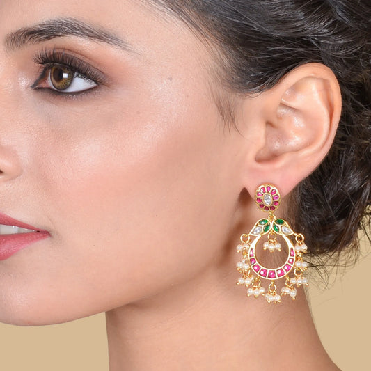 Beautiful Designer Jadau Kundan Classic Earrings with Pearl Beads Hangings