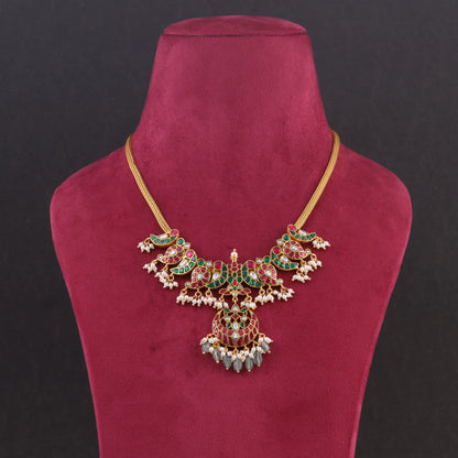 Classic Ruby and Emerald Jadau Kundan Short Necklace