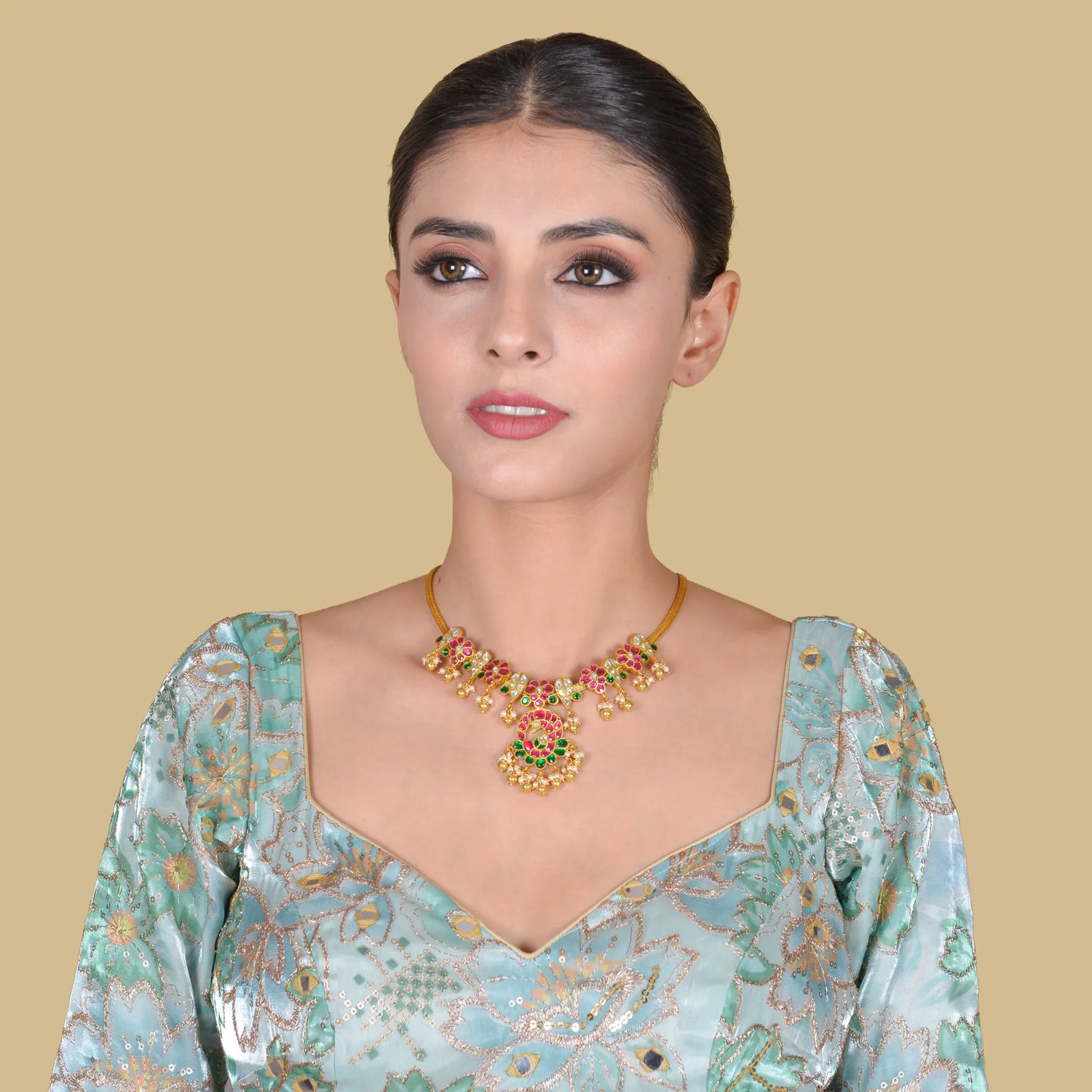 Designer Jadau Kundan Classic Simple Short Necklace