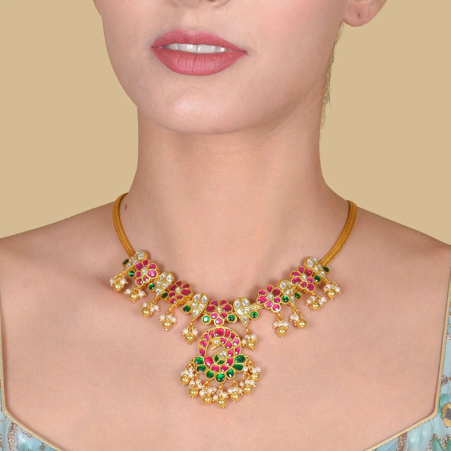 Designer Jadau Kundan Classic Simple Short Necklace