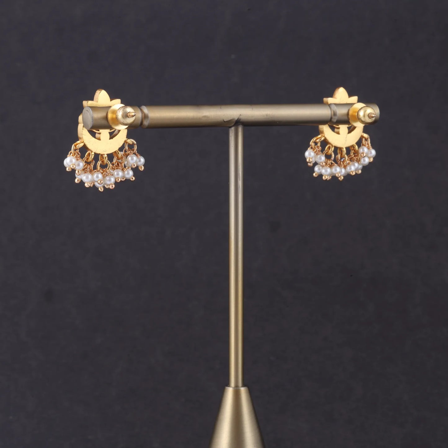 Delicate Designer Jadau Kundan Stud Earrings with Pearl Beads Hangings