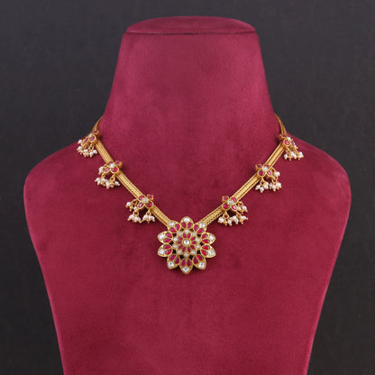 Simple Floral Jadau Kundan Short Necklace