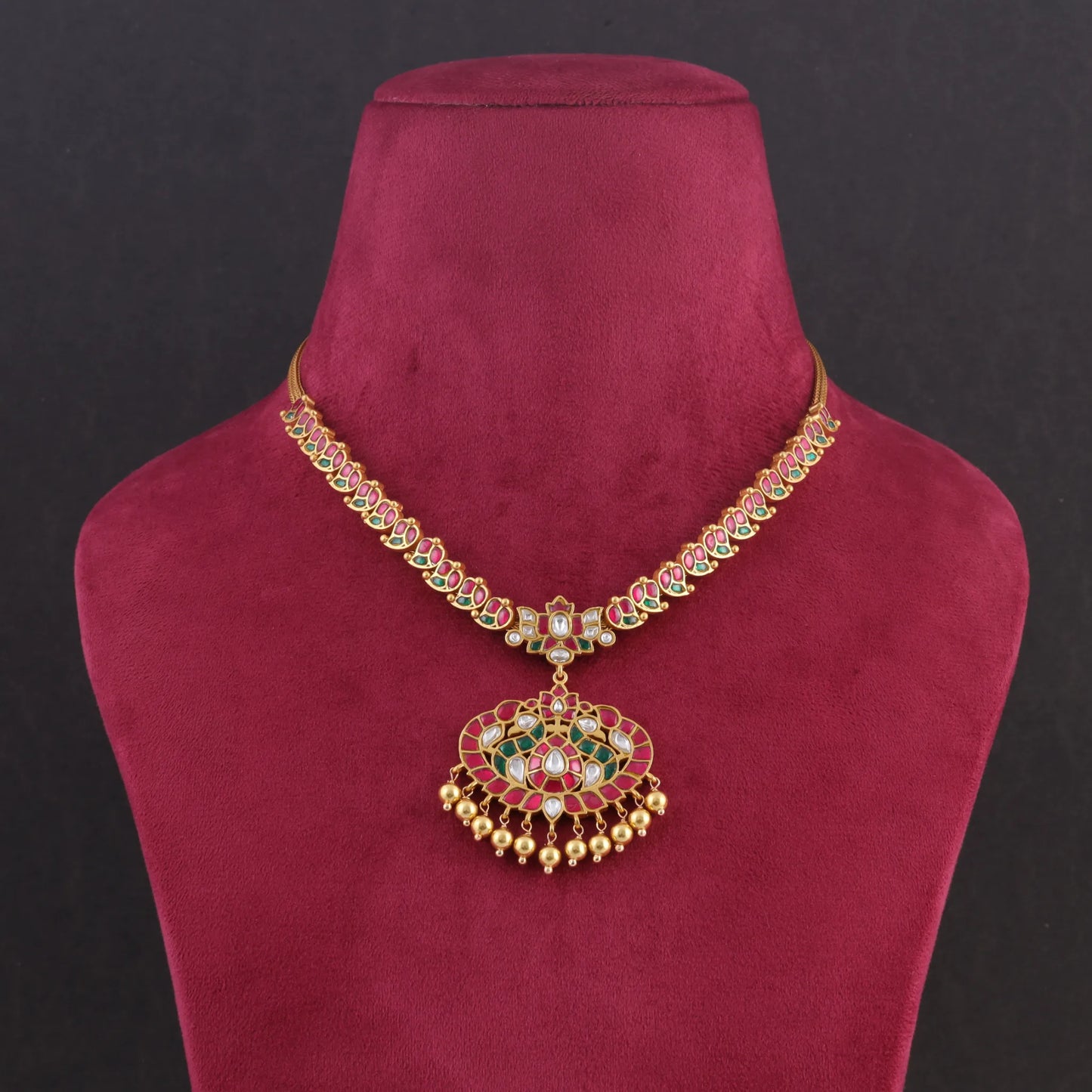 Beautiful Classic Simple Jadau Kundan Gold Plated Short Necklace