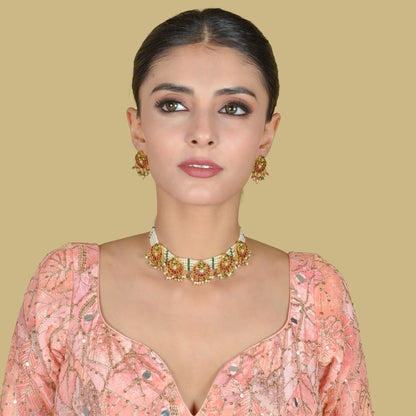 Unique Handcrafted Designer Jadau Kundan Choker Necklace Earring Set