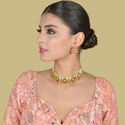 Unique Handcrafted Designer Jadau Kundan Choker Necklace Earring Set