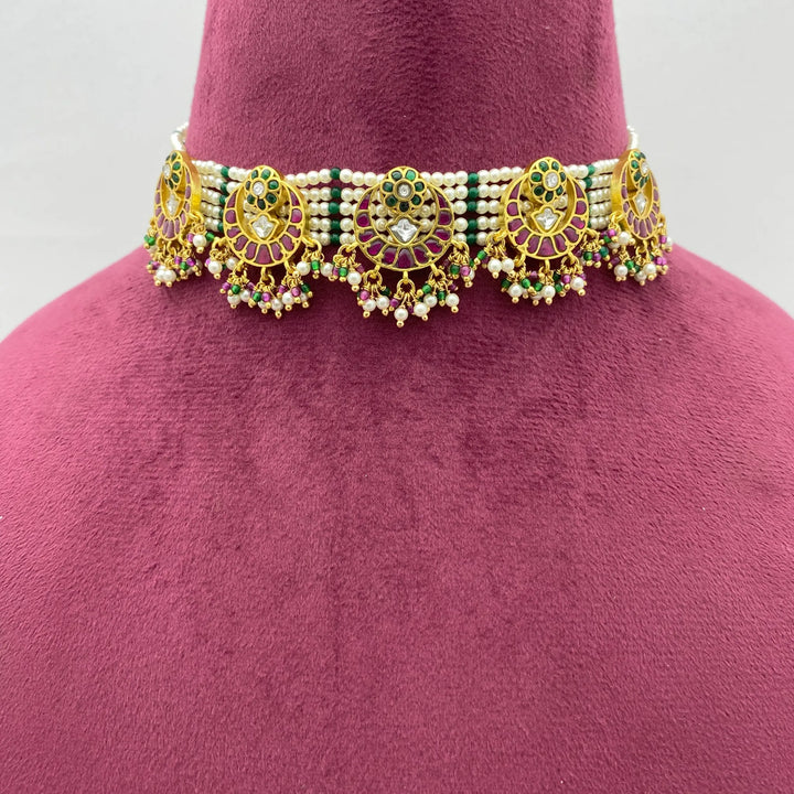 Unique Handcrafted Designer Jadau Kundan Choker Necklace Earring Set