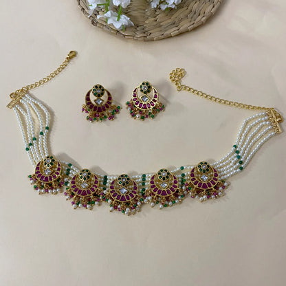 Unique Handcrafted Designer Jadau Kundan Choker Necklace Earring Set