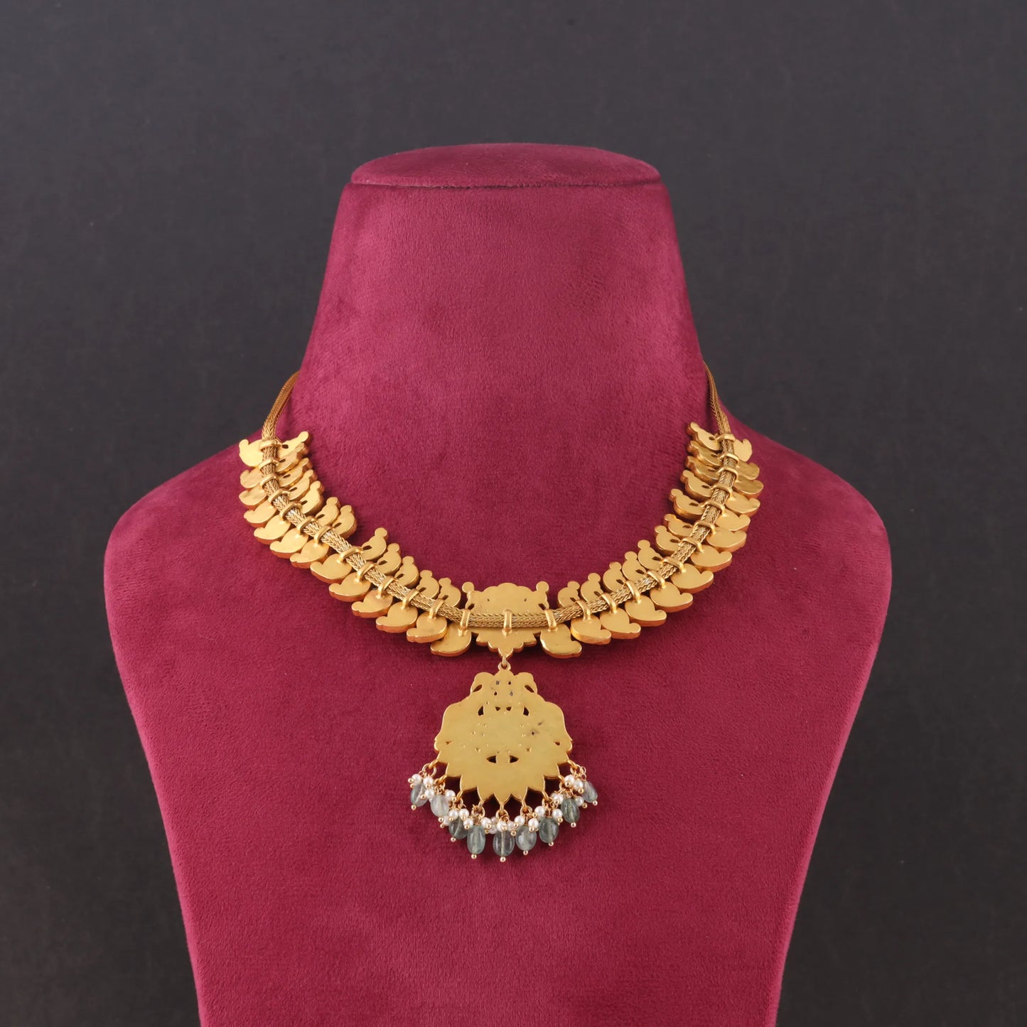 Elegant Peacock Moltif Real Jadau Kundan fine work Necklace with Emeralds Green Beads Hangings