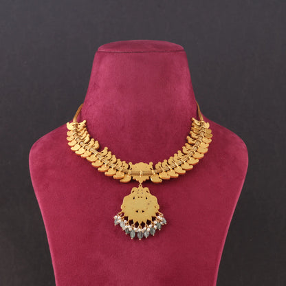 Elegant Peacock Moltif Real Jadau Kundan fine work Necklace with Emeralds Green Beads Hangings