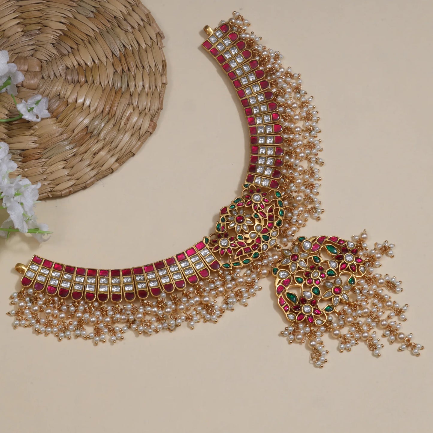 Bridal Heavy Look Designer Jadau Kundan Necklace with Pearl Hangings