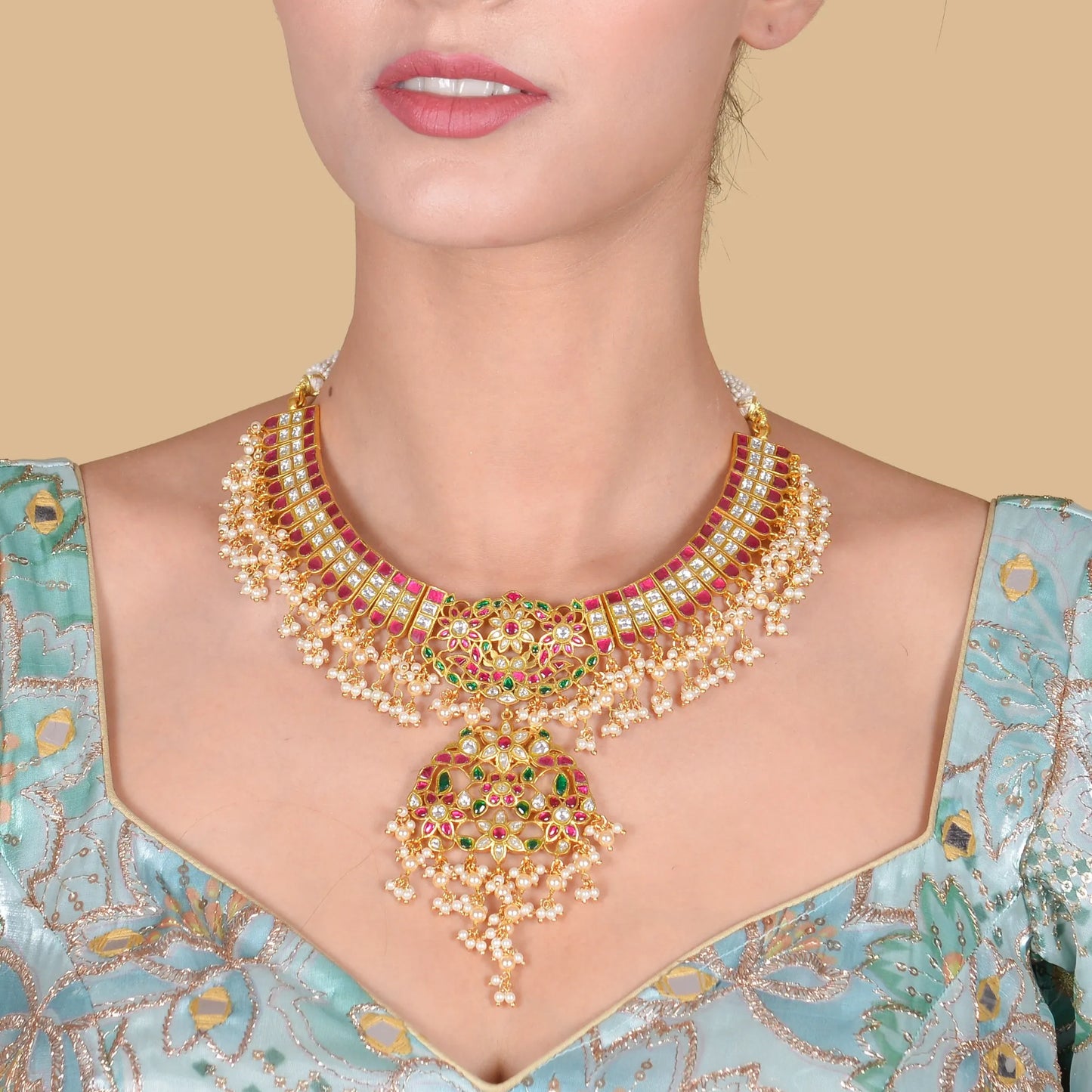 Bridal Heavy Look Designer Jadau Kundan Necklace with Pearl Hangings