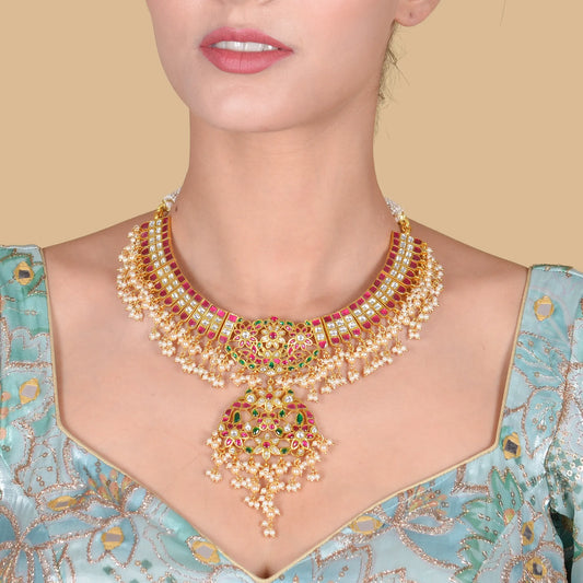 Bridal Heavy Look Designer Jadau Kundan Necklace with Pearl Hangings