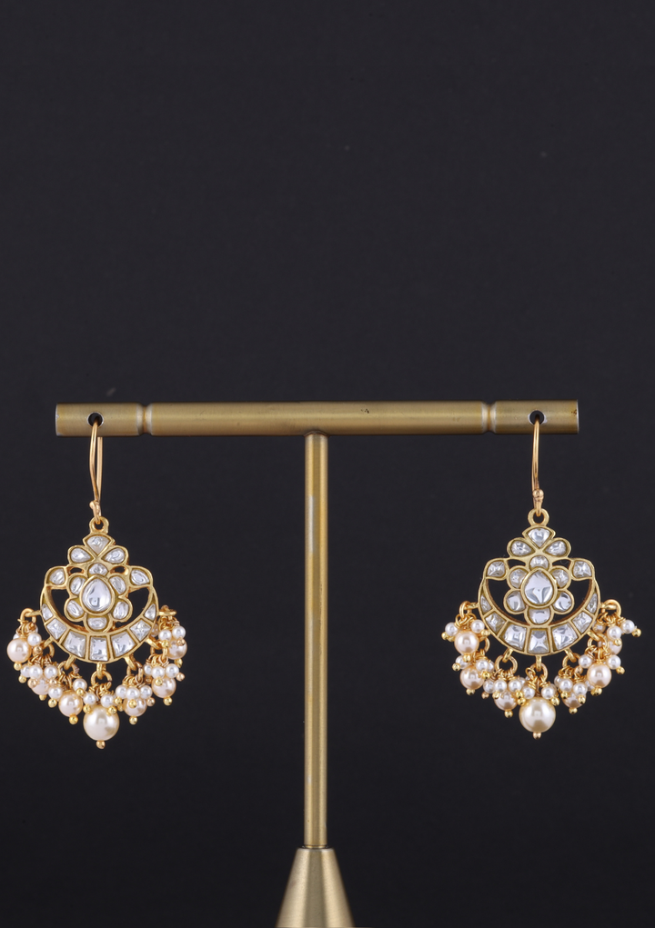 Diya White Jadau Kundan Hook Earrings