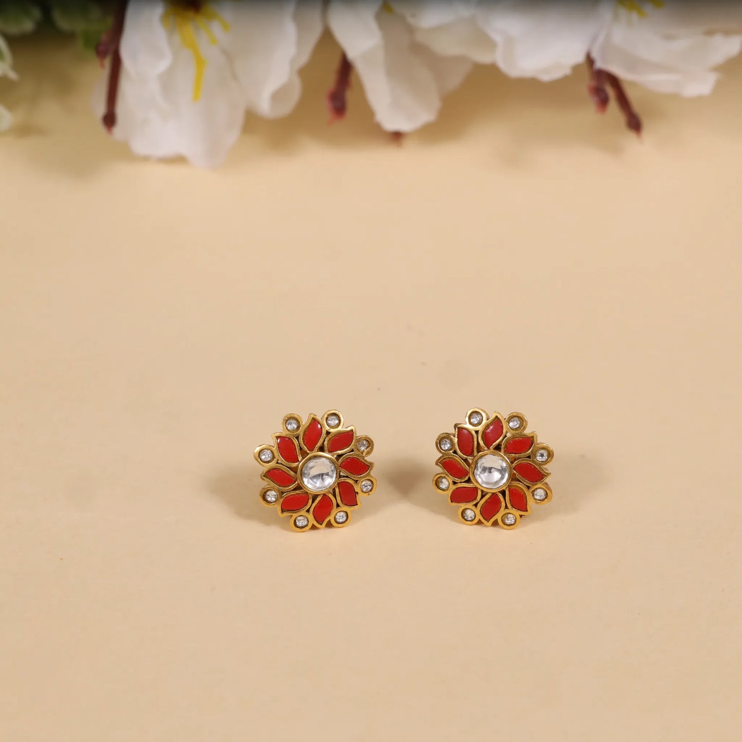 Gorgeous Floral Pattern Designer Jadau Kundan Stud Earrings