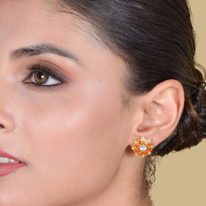 Gorgeous Floral Pattern Designer Jadau Kundan Stud Earrings