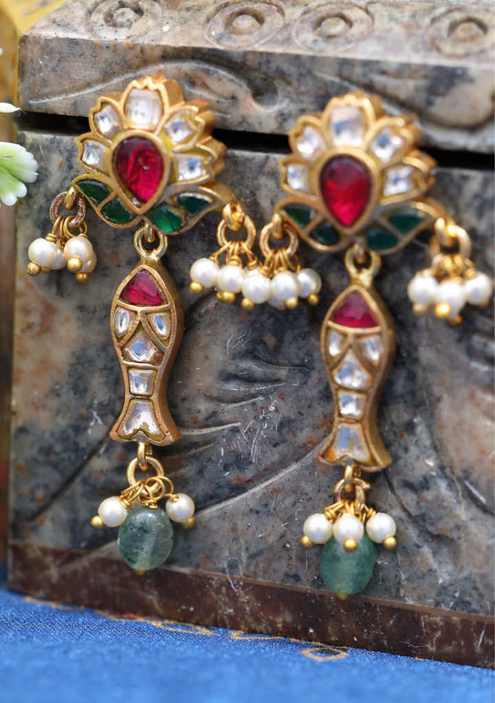 Nutan Jadau Kundan Fish Motif Earrings