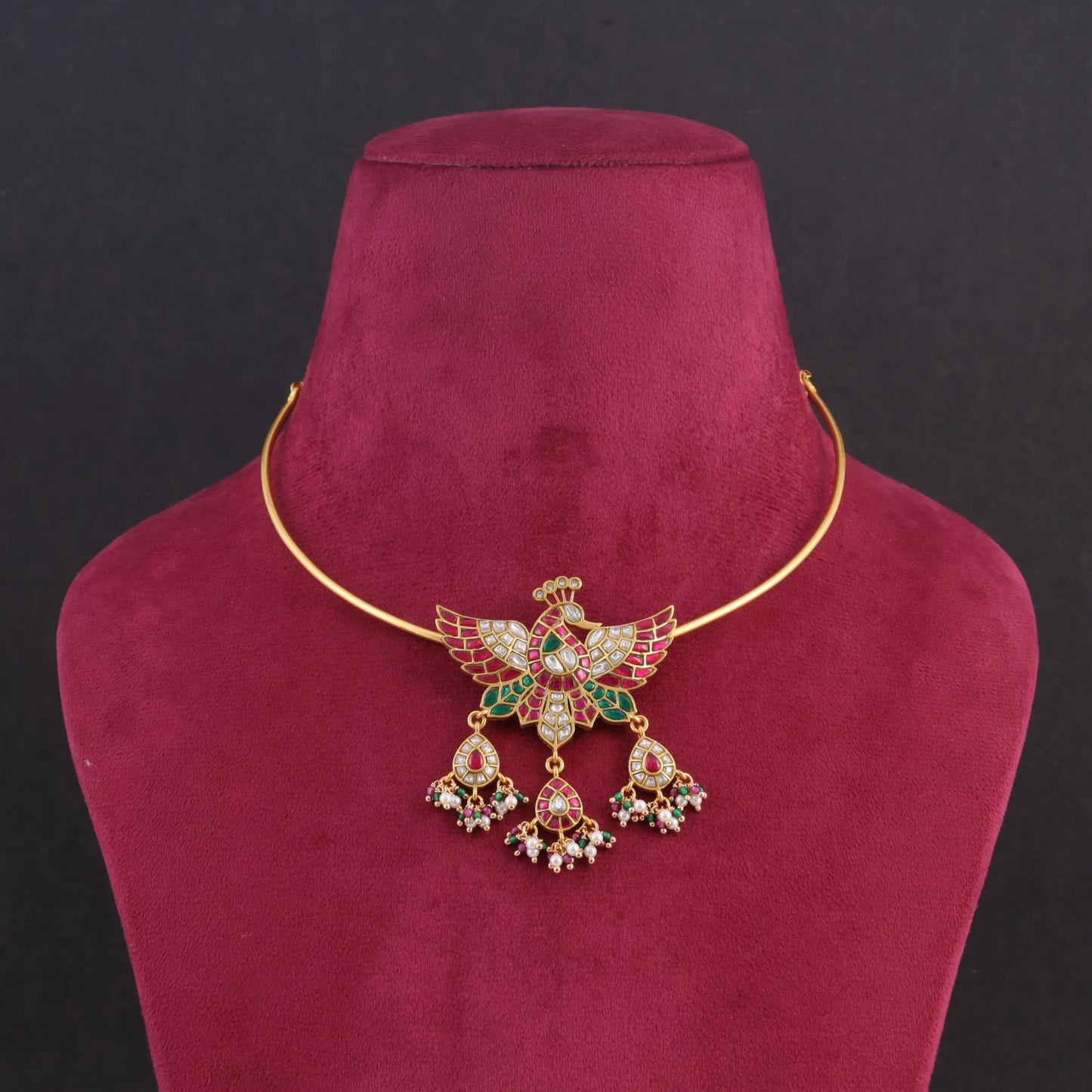 Beautiful Jadau Kundan Hasli Peacock Necklace