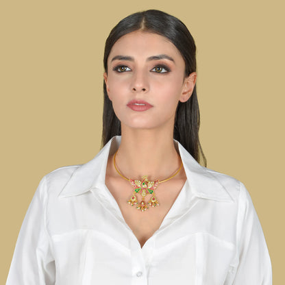 Beautiful Jadau Kundan Hasli Peacock Necklace