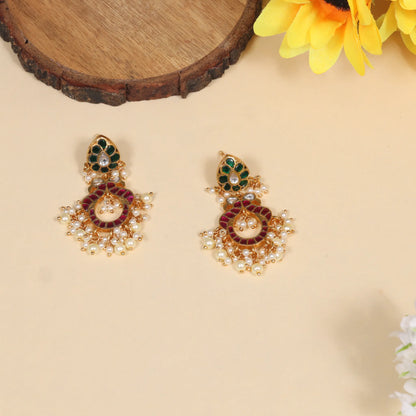 Trendy Jadau Kundan Designer Earrings with Pearl Beads Hangings