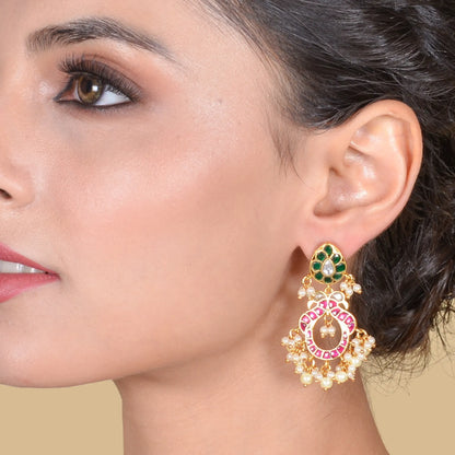 Trendy Jadau Kundan Designer Earrings with Pearl Beads Hangings