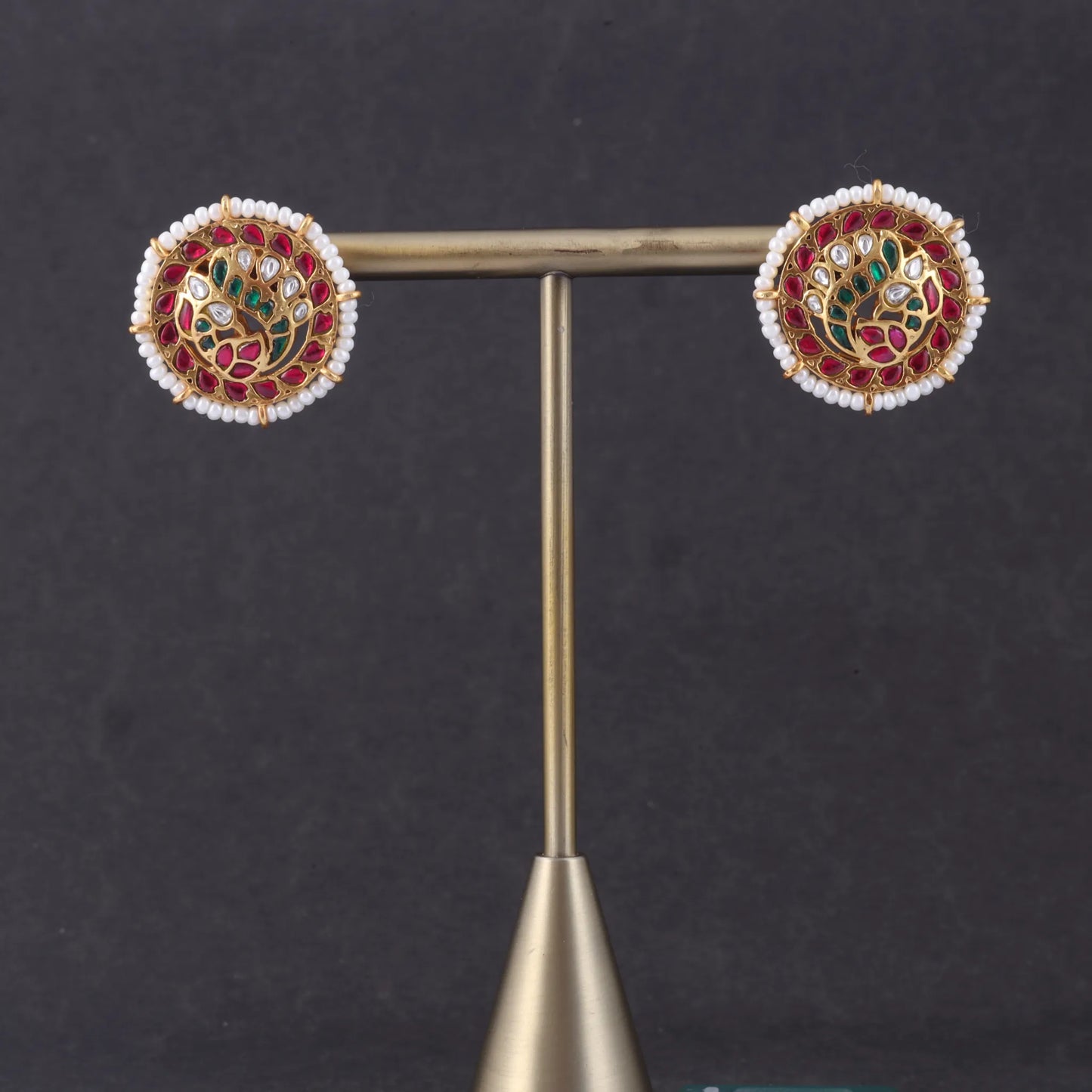 Elegant Jadau Kundan Stud Earrings with Pearls Beads