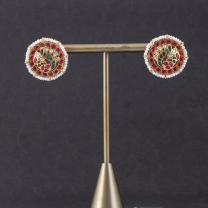 Elegant Jadau Kundan Stud Earrings with Pearls Beads