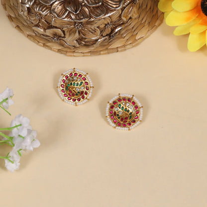 Elegant Jadau Kundan Stud Earrings with Pearls Beads