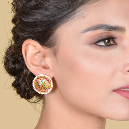 Elegant Jadau Kundan Stud Earrings with Pearls Beads