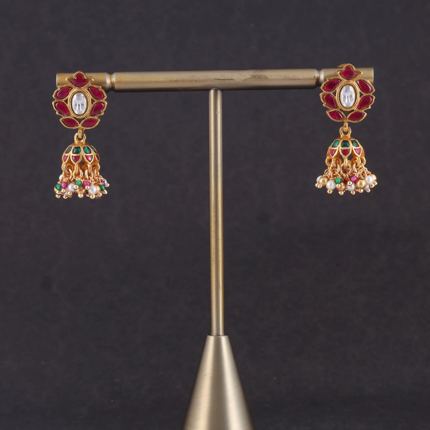 Alluring Designer Jadau Kundan Jhumka Earrings with Pearl Beads