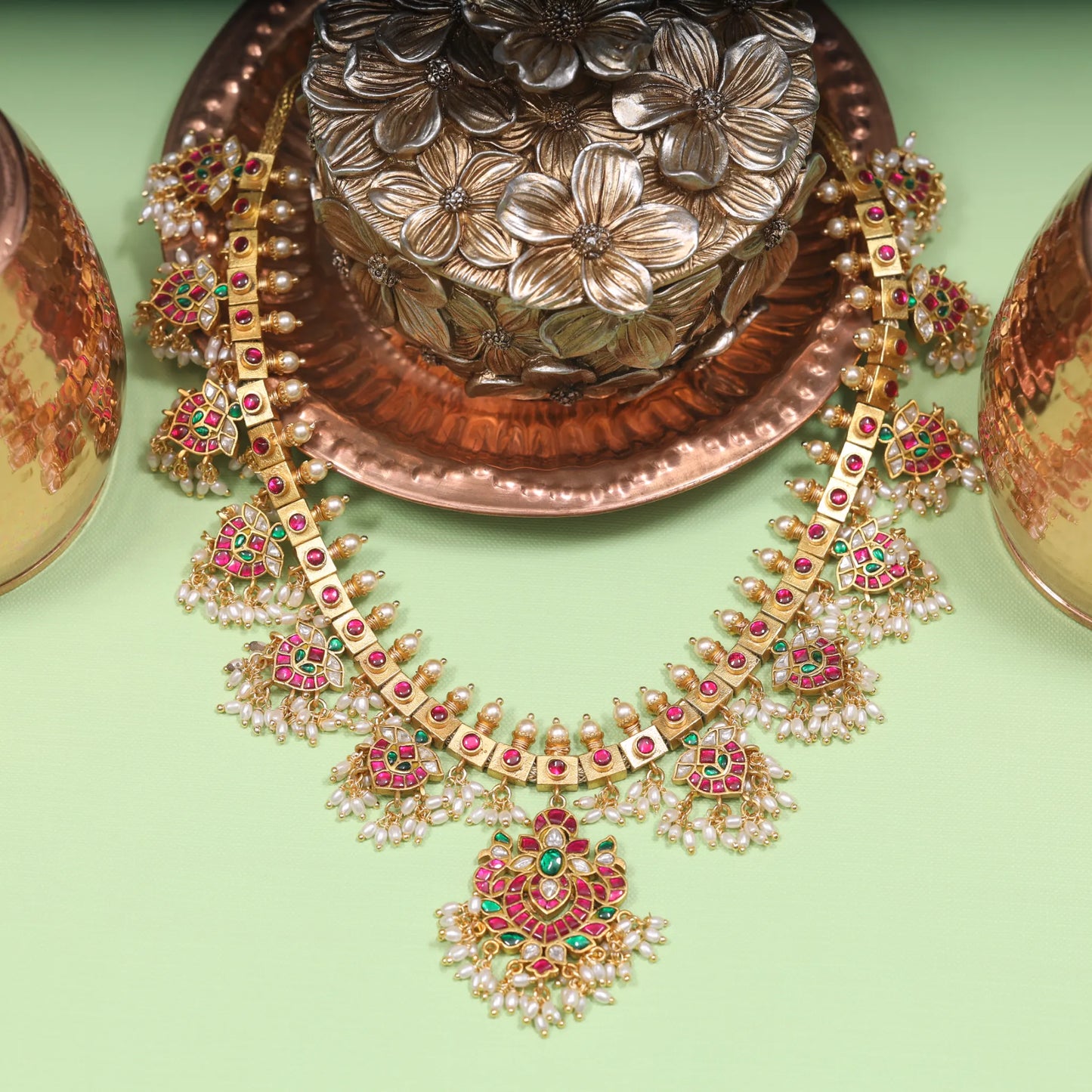 Elegant Guttapusalu Necklace Fine Jadau Kundan work with  Rice Pearls