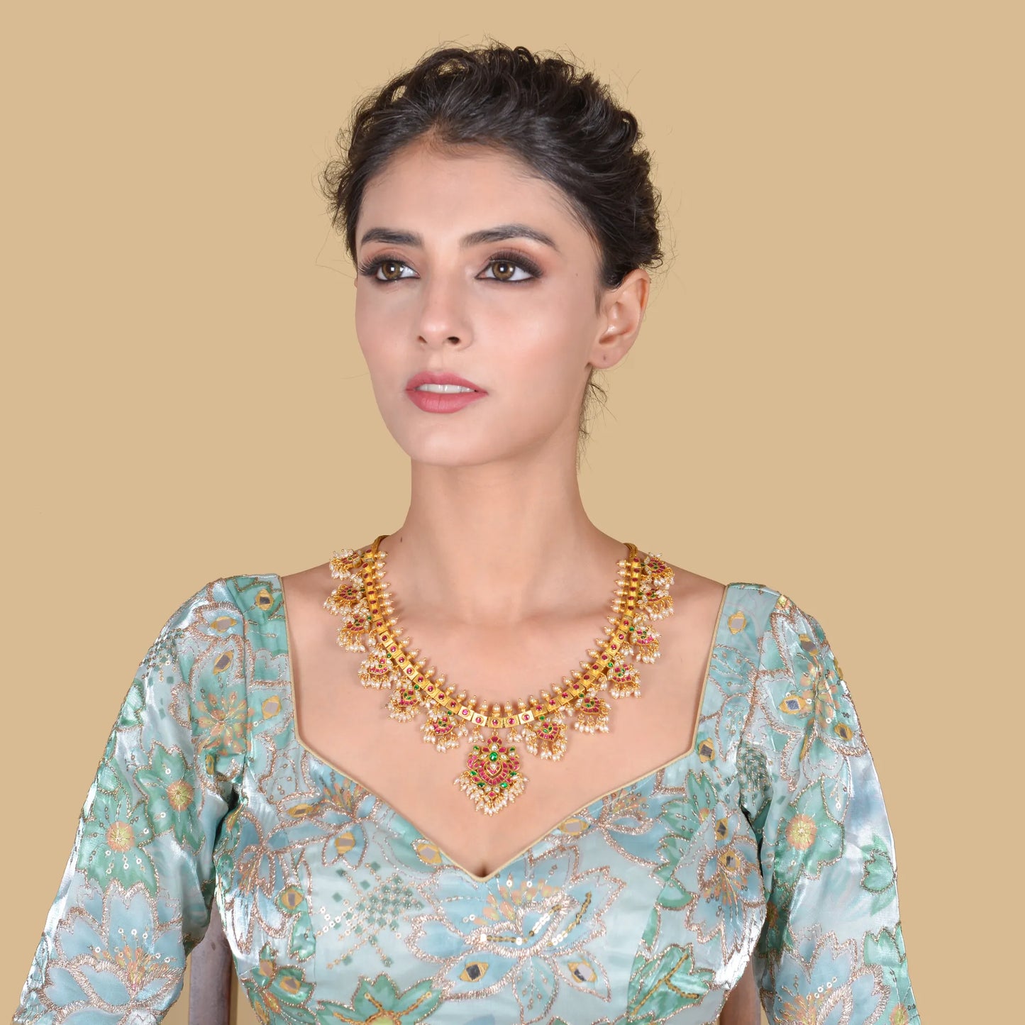 Elegant Guttapusalu Necklace Fine Jadau Kundan work with  Rice Pearls