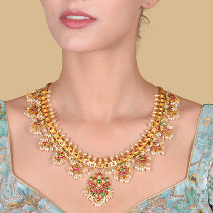 Elegant Guttapusalu Necklace Fine Jadau Kundan work with  Rice Pearls