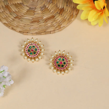 Exclusive Designer Jadau Kundan Stud Earrings with Pearl