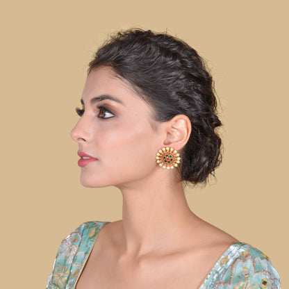 Exclusive Designer Jadau Kundan Stud Earrings with Pearl